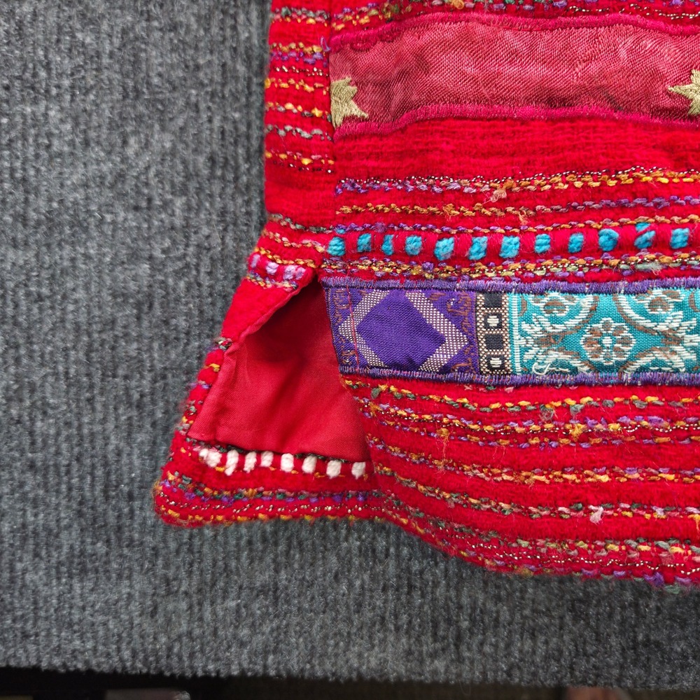 Coldwater Creek Jacket Women M Red Acrylic Blend Patchwork Embroidered Boho Coat - Picture 5 of 11